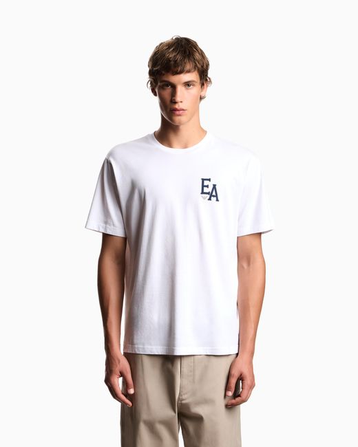Emporio Armani White Eagle Club Organic Jersey T-Shirt With Print for men
