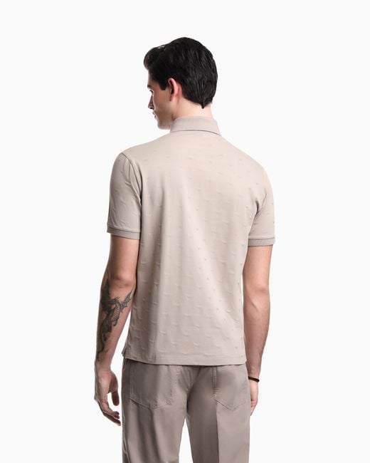 Emporio Armani Natural Slim-Fit Jersey Polo Shirt With All-Over Jacquard Eagle for men