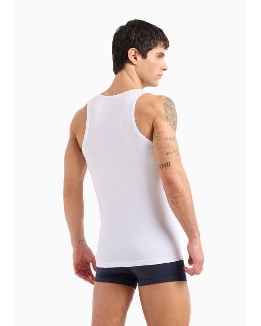 Emporio Armani White Asv Shiny Logo Band Organic-cotton Loungewear Tank Top for men