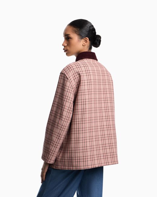 Emporio Armani Red Eagle Club Reversible Pea Coat With Check Motif