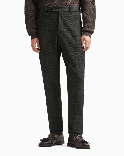 Emporio Armani Gray Virgin-Wool Trousers With 3D-Effect Weave for men