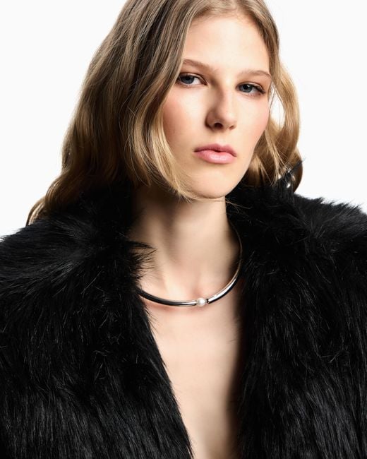 Emporio Armani White Tone Brass Collar Necklace