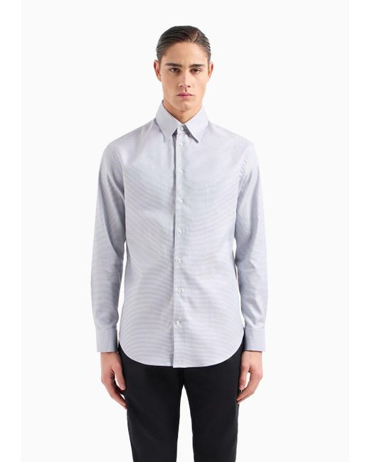 Emporio Armani Hemd Aus Strukturierter Baumwolle Mit Mikro-hahnentritt-muster in White für Herren