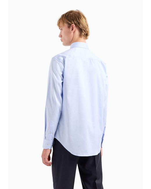 Emporio Armani Blue Modern-fit, Stretch-cotton, Non-iron Shirt With A Stiff Collar for men