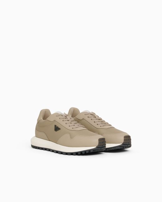 Emporio Armani White Recycled Nylon Sneakers With Regenerated Saffiano Details for men