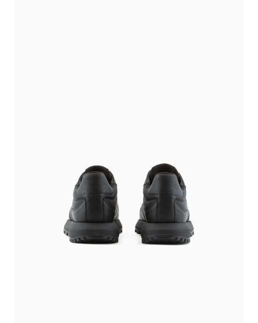 Emporio Armani Black Armani Sustainability Values Recycled Nylon Sneakers With Regenerated Saffiano Details for men