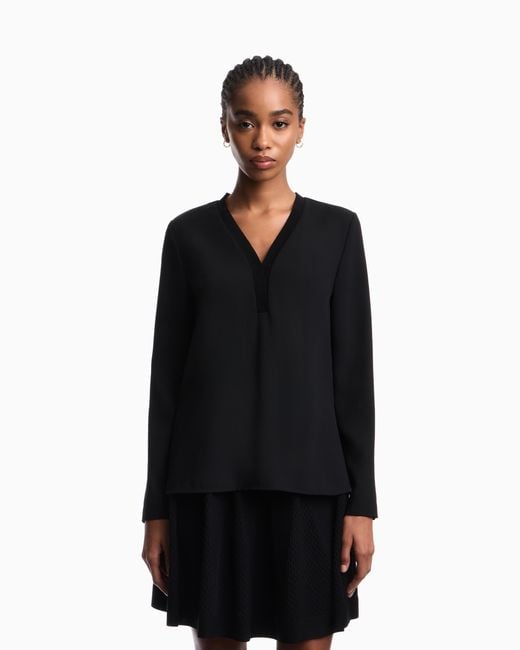 Emporio Armani Black Flowing Crêpe V-Neck Blouse