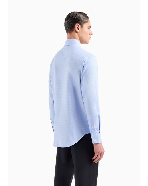 Emporio Armani Blue Textured Cotton Shirt With Micro Houndstooth Motif for men