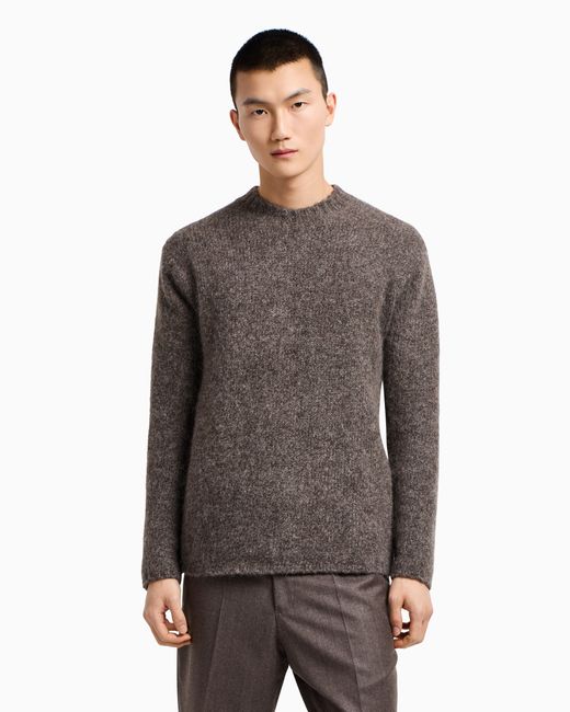Emporio Armani Gray Decrease Stockinette Stitch Alpaca-Blend Jumper for men