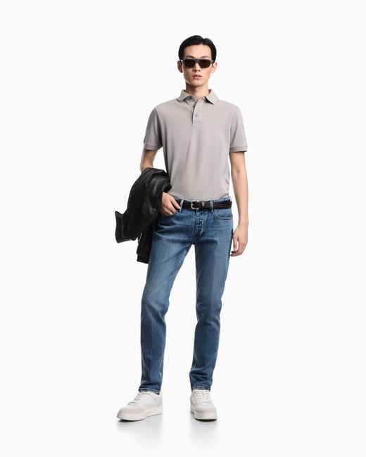 Emporio Armani Blue J75 Slim-Fit, Stretch Denim Jeans With Micro Spots for men