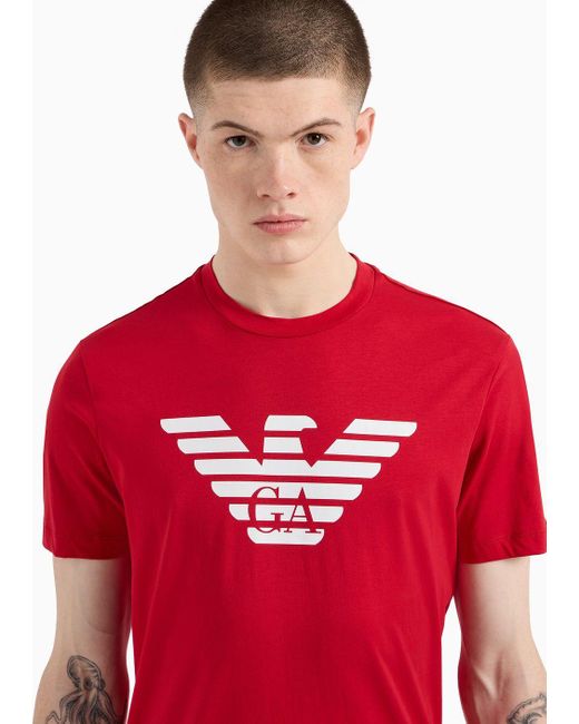 Camiseta De Punto De Algodón Pima Con Estampado De Logotipo Emporio Armani de hombre de color Red