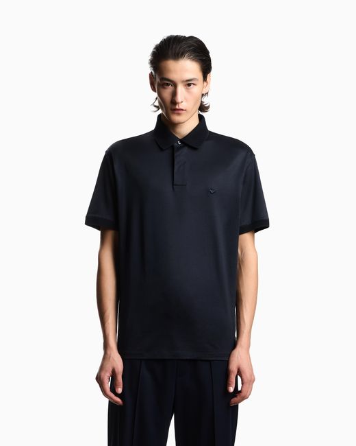 Emporio Armani Blue Rounded Micro Eagle Polo Shirt for men
