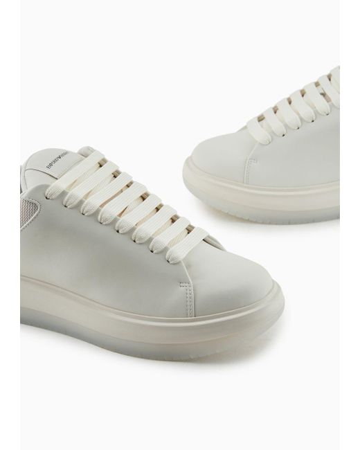 Emporio Armani White Chunky Leather Sneakers for men