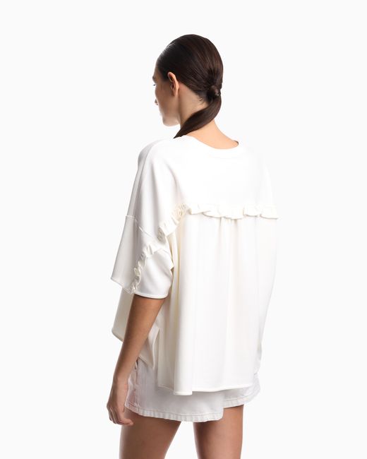 Emporio Armani White Interlock Jersey T-Shirt With Ruffles