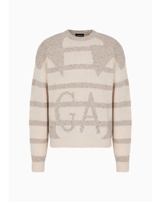 Emporio Armani Natural Mélange Virgin Wool Jumper With Oversized Eagle Intarsia for men