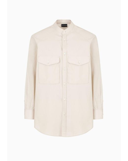 Emporio Armani White Poplin Shirt With Guru Collar And Pockets On The Chest for men
