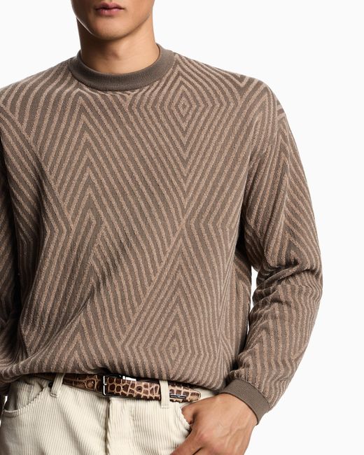 Emporio Armani Brown Virgin Wool-Blend Jumper With Op-Art Jacquard With Oversized Diamonds for men