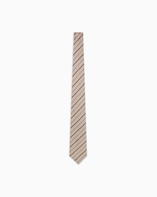 Emporio Armani White Pure Silk Jacquard Striped Tie for men
