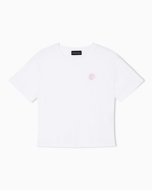 Emporio Armani White Organic Jersey T-Shirt With Logo Stamp