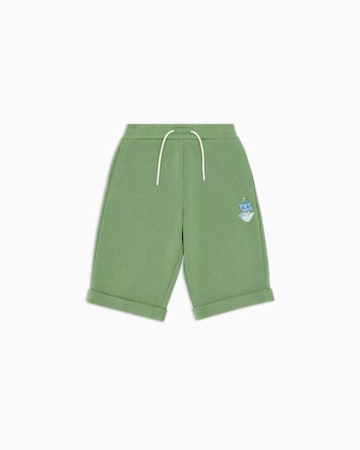 Emporio Armani Green Asv Loose-Fit Organic Jersey Bermuda Shorts With Manga Bear Crew Print for men
