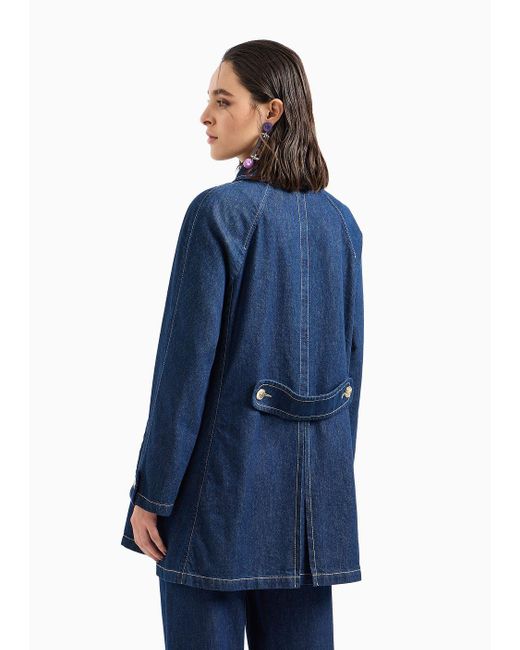 Emporio Armani Blue Rinsed, Comfort Denim Duster Coat With Buttons