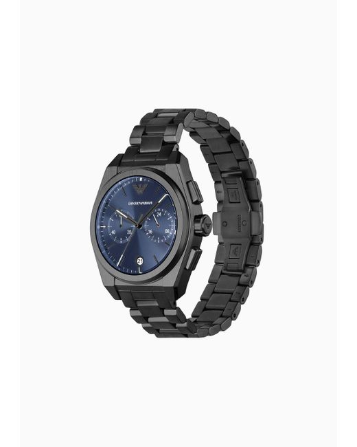 Emporio Armani Blue Chronograph Gunmetal Stainless Steel Watch for men