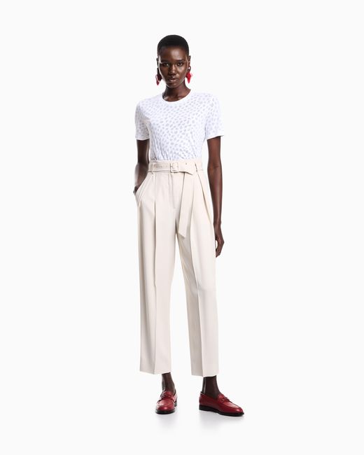 Pantaloni Con Pieghe E Cintura di Emporio Armani in White