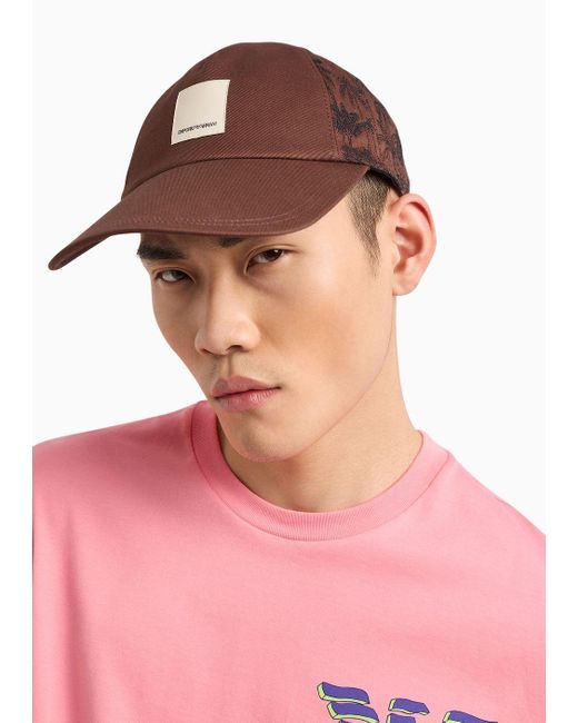 Emporio Armani Brown Sustainability Values Capsule Collection Organic Cotton Baseball Cap With Palm-tree Embroidery for men
