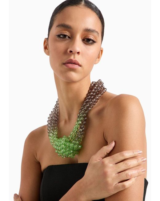 Emporio Armani Green Gradient Multistrand Necklace With Knot