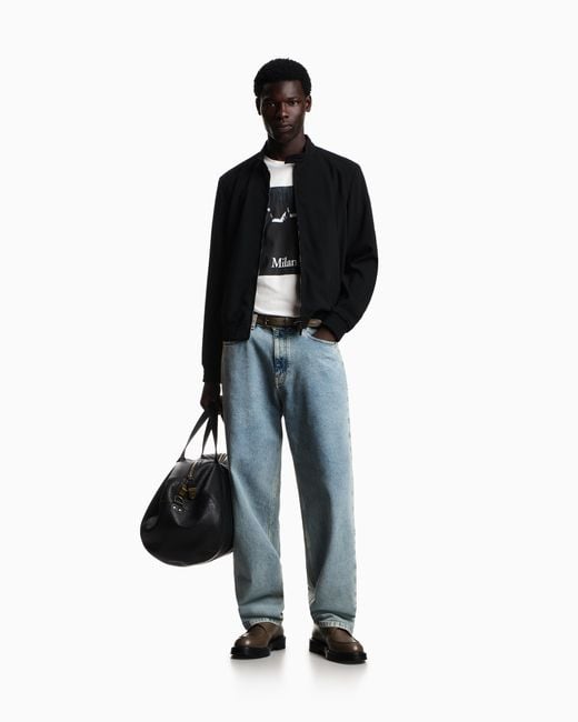 Emporio Armani Blue Icon Textured Light Wool Blouson for men