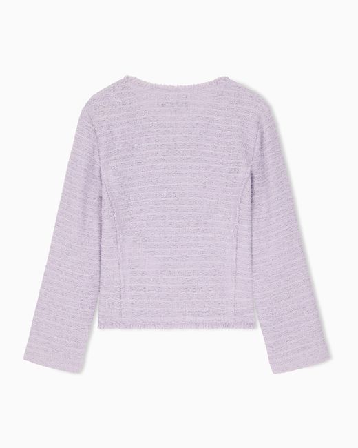 Emporio Armani Purple Unlined Textured Jacket With Ottoman Bows And Round Neckline