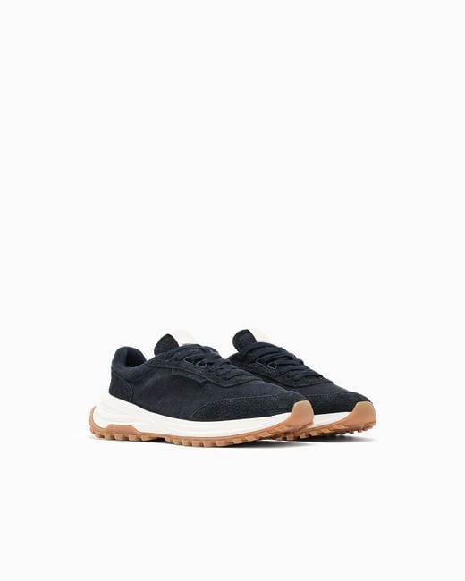 Emporio Armani Blue Eagle Club Capsule Collection Suede Sneakers for men