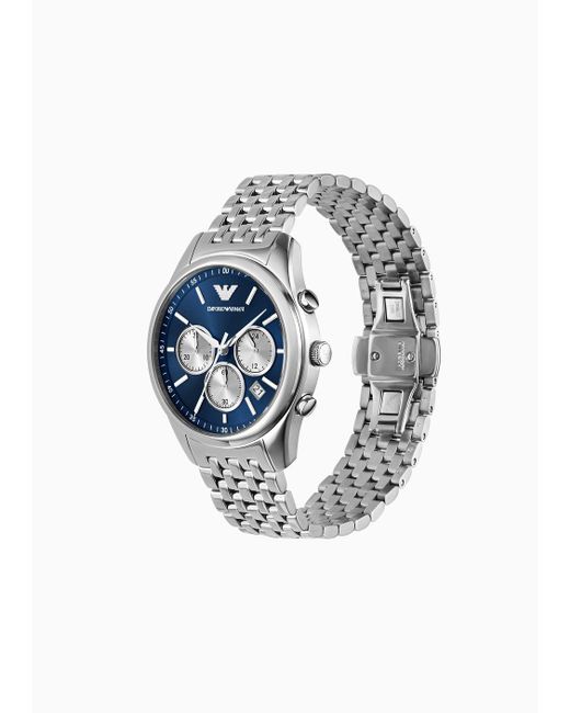 Reloj De Acero Inoxidable Con Cronógrafo Emporio Armani de hombre de color Blue