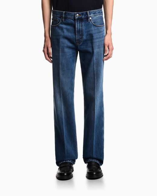 Emporio Armani Blue J76 Straight-Fit, Stone-Washed Denim Jeans for men