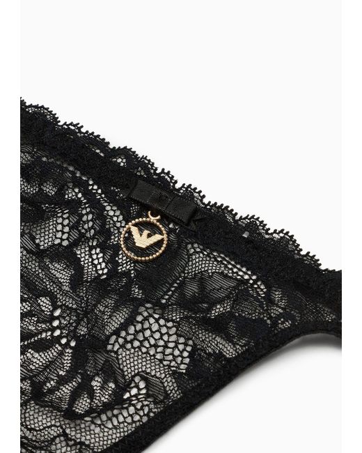 Emporio Armani Black Asv Eternal Lace Recycled Lace Thong