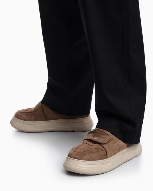 Emporio Armani White Suede Sneakers With Strap for men