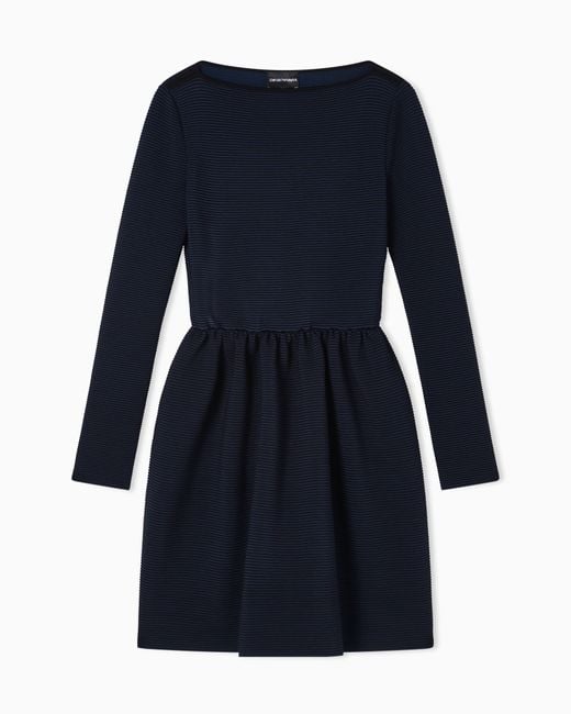 Emporio Armani Blue Asv Kleid Aus Ottoman-Stoff Mit U-Boot-Ausschnitt