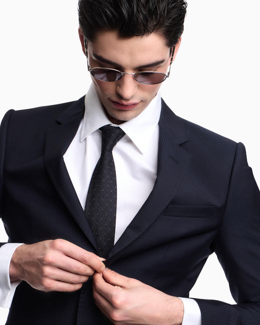 Emporio Armani Blue High Twist Wool Dress With Micro-Designs for men