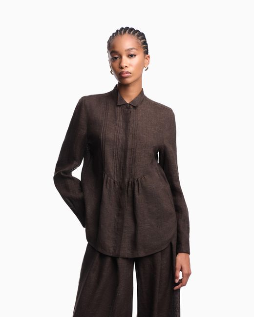 Emporio Armani Gray Icon Linen Chambray Shirt With Plastron