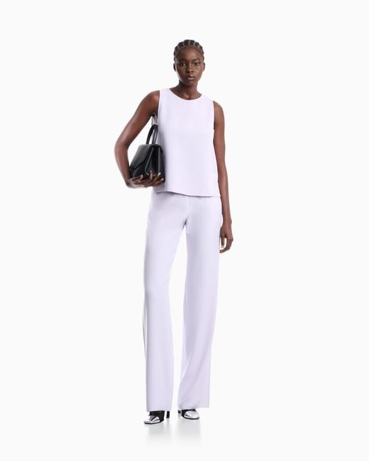 Emporio Armani Purple Textured Sleeveless Top With Round Neckline And Back Zip