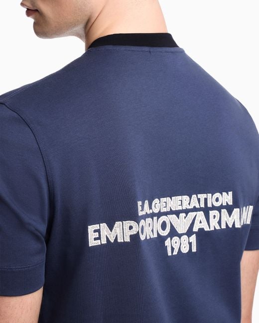 Emporio Armani Blue Heavy Jersey T-Shirt With Ea Generation Embroidery for men