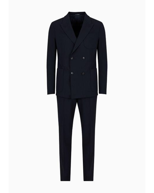 Emporio Armani Doppelreihiger Anzug Aus Bi-stretch-schurwollgewebe in Blue für Herren