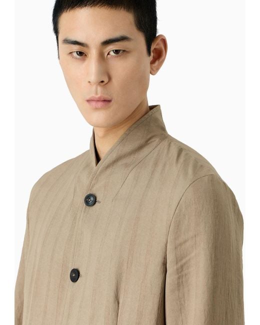 Emporio Armani Natural Jacket With Rounded Hemline And Monochromatic Striped Motif, In A Peach-feel Viscose Blend for men