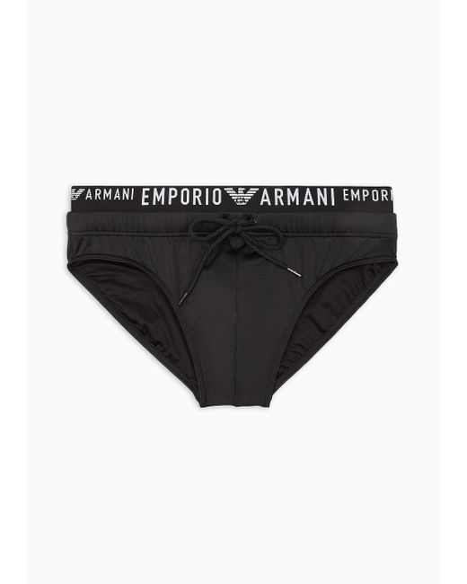 Emporio Armani Black Asv Logoband Recycled Microfibre Swim Briefs for men
