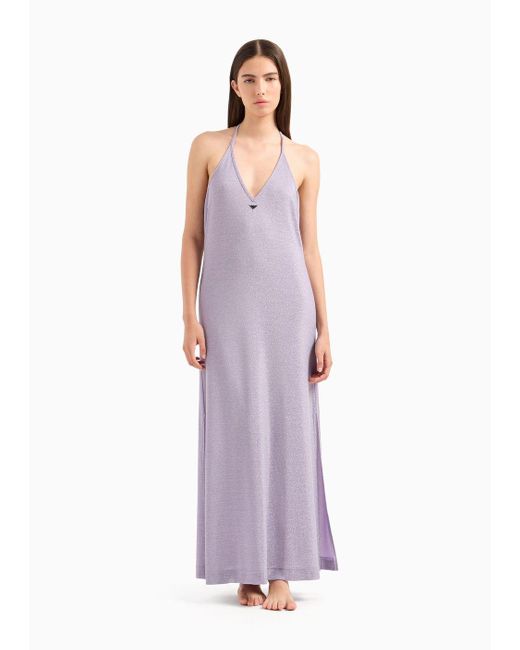 Emporio Armani Purple Beachwear Langes Kleid Aus Lurex-gewebe