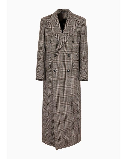 Emporio Armani Multicolor Double-breasted Long Coat In A Virgin Wool Prince Of Wales Check for men
