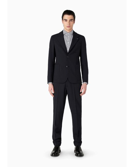 Emporio Armani Blue Single-breasted Suit In Virgin-wool Two-way Stretch Canvas for men