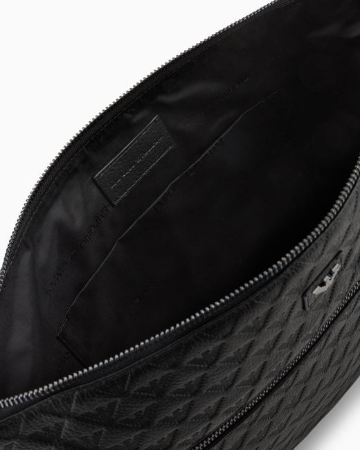 Emporio Armani Maxi-Beutel Aus Leder Geprägt Mit Allover-Adler in Black für Herren