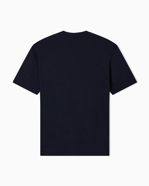 Emporio Armani Blue Heavy Jersey T-Shirt With Metal Logo Embroidery for men