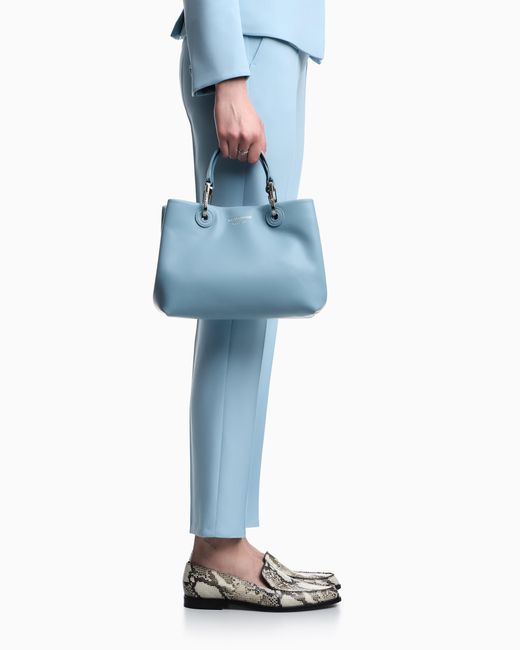 Emporio Armani Blue Nappa-Leather Small Myea Shopper Bag